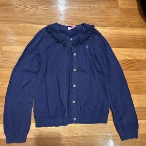 Lilly Pulitzer Navy Blue Girls Cardigan with Ruffle Detail